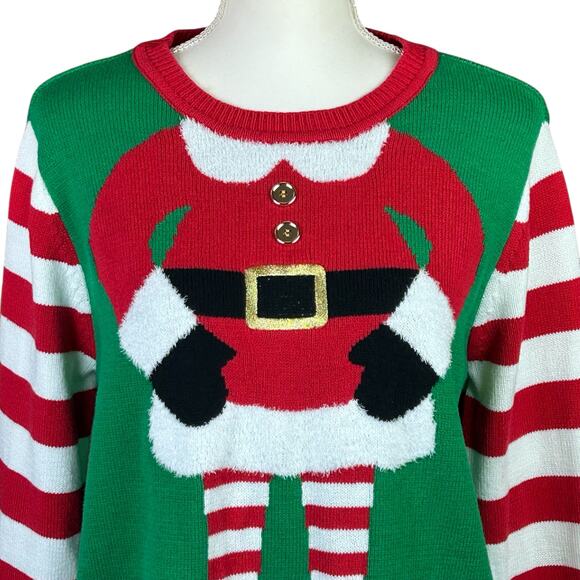 To Be Jolly Holiday Pullover Women Size Large Red Green White Elf Ugly Sweater - Picture 6 of 13